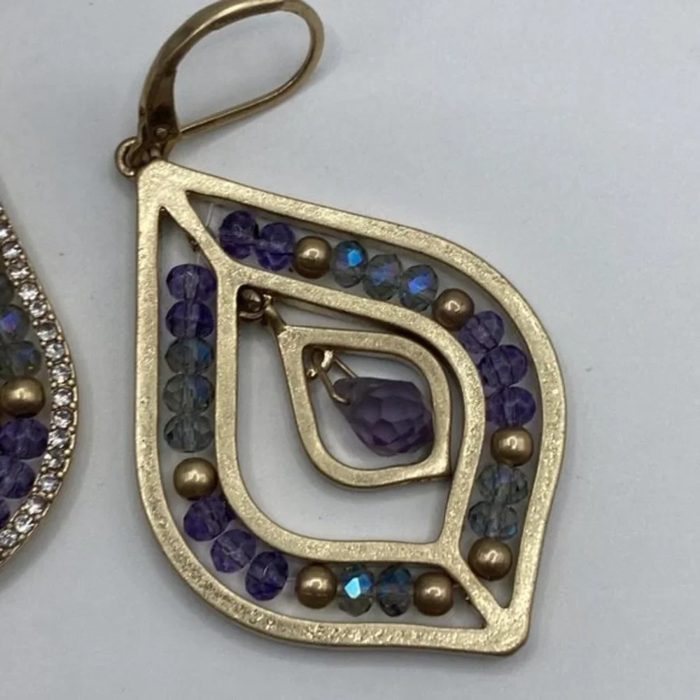 Lonna & Lilly beaded chandelier Pave Crystals Gold Tone Purple Drop ‎  EARRINGS